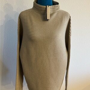 Tahari Ribbed Cowl Neck Sweater in Tan